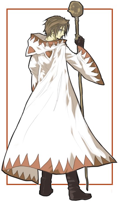 1boy animal_ear_hood animal_ears black_boots black_gloves black_outline blue_eyes boots brown_hair commentary_request dated_commentary facing_away fake_animal_ears final_fantasy final_fantasy_viii fingerless_gloves frown full_body gloves hand_up hinokami holding holding_staff hood hood_down looking_back mage_staff male_focus outline short_hair solo squall_leonhart staff standing white_background white_hood white_mage_(final_fantasy) wooden_staff