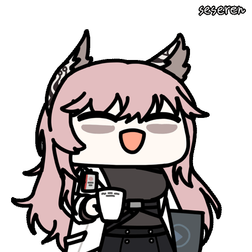1girl ^_^ animal_ears animated animated_gif artist_name bags_under_eyes black_shirt black_skirt blush cat_ears chibi chibi_only closed_eyes girls&#039;_frontline girls&#039;_frontline_neural_cloud lab_coat lowres open_mouth persicaria_(neural_cloud) pink_hair seseren shirt skirt solo