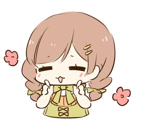 1girl =_= bare_arms bare_shoulders bobo_(miracle_nikki) bow bow_button bowtie braid brown_hair chibi chinese_commentary closed_eyes commentary_request cropped_torso dress eyelashes flower frilled_dress frills green_bow green_bowtie green_dress hair_bow hair_ornament hairclip happy kexi_shi_ge_hentai light_blush long_hair lowres miracle_nikki nikki_(series) open_mouth pink_flower shirt shirt_under_dress simple_background sleeveless sleeveless_dress smile solo twin_braids white_background yellow_bow yellow_shirt