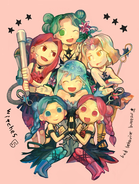 1990s_(style) 6+girls :d :p ^_^ bare_shoulders bishoujo_senshi_sailor_moon bishoujo_senshi_sailor_moon_s blonde_hair blue_hair blue_legwear boots braid choker closed_eyes crossed_arms cyprine_(sailor_moon) dress earrings eudial_(sailor_moon) flower full_body gloves green_eyes green_hair gun hair_bun happy hat holding_hands jewelry long_hair mimete_(sailor_moon) multiple_girls one_eye_closed open_mouth orange_legwear pantyhose parted_bangs pepepe_(pixiv44901) ptilol_(sailor_moon) red_eyes red_hair red_legwear retro_artstyle short_hair siblings single_hair_bun sitting smile star_(symbol) symmetry tellu_(sailor_moon) tiara tongue tongue_out twins viluy_(sailor_moon) wand weapon wink witches_5 yellow_eyes