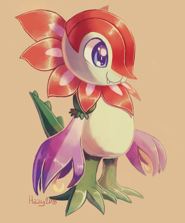 digimon digimon_(creature) fangs floramon looking_at_viewer petals solo tail