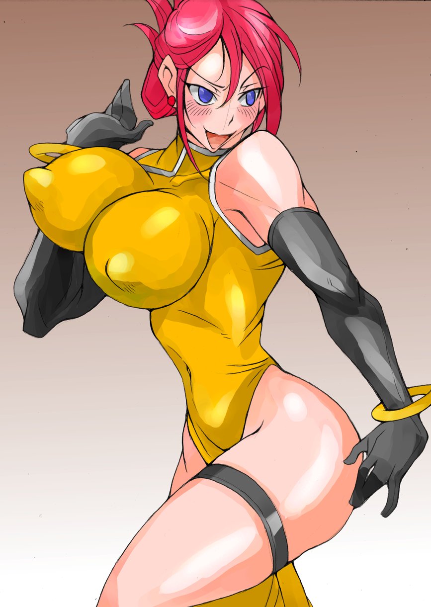 1girl akatsuki_blitzkampf blush bracelet breasts china_dress chinese_clothes covered_erect_nipples curvy dress en-eins_kanzen_sekai en-eins_kanzen_sekai gloves highres jewelry large_breasts latex latex_gloves marilyn_sue marilyn_sue_dajie revealing_clothes smile solo strap yoshitsuki