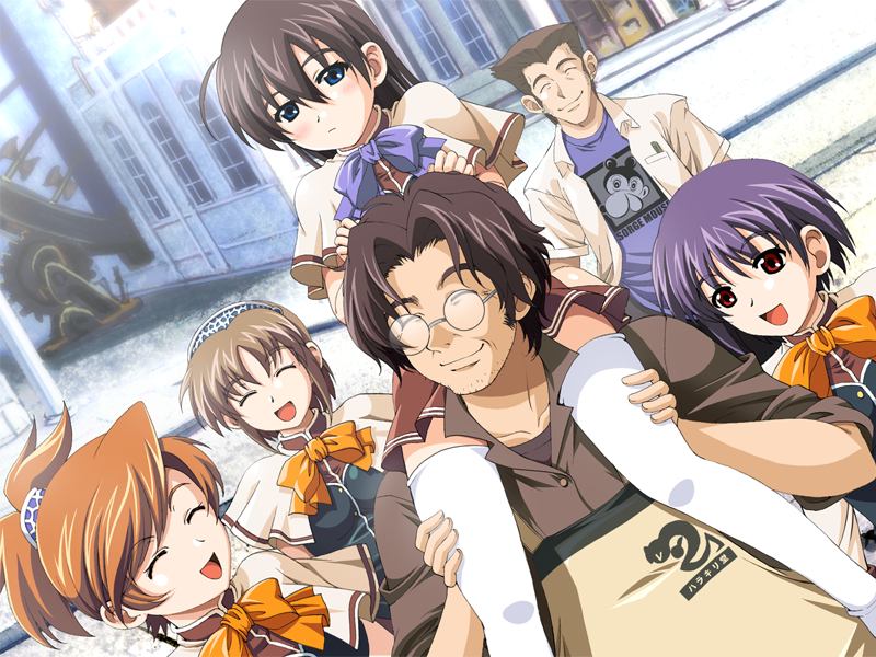 1girl 4girls amamiya_natsume aozora_haruka brown_hair edelweiss game_cg glasses kamoike_ran multiple_girls shoes takase_sakura thighhighs white_thighhighs