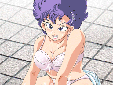 1boy 1girl animated animated_gif blue_eyes bra breasts censored cleavage cum cum_on_body cum_on_breasts cum_on_hair cum_on_lower_body cum_on_upper_body dark-skinned_male dark_skin dragon_ball facial handjob hetero large_breasts looking_at_viewer lowres lying mole nam_(dragon_ball) panties penis pubic_hair purple_hair ranfan sitting sitting_on_face sitting_on_person smile trinitron_cg turban underwear