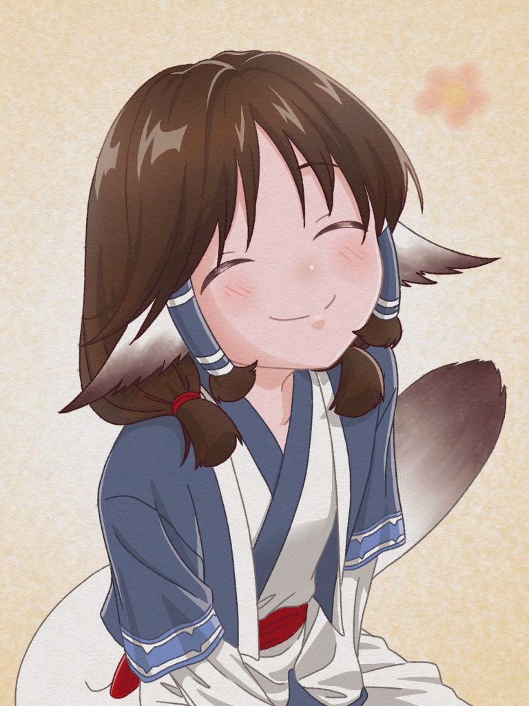 1girl ainu_clothes animal_ears aquaplus aruruu blush breasts brown_hair from_above hair_over_shoulder layered_sleeves long_sleeves medium_hair omeletterice39 raised_eyebrows red_sash revision sash sidelocks sketch small_breasts solo tail twintails utawarerumono