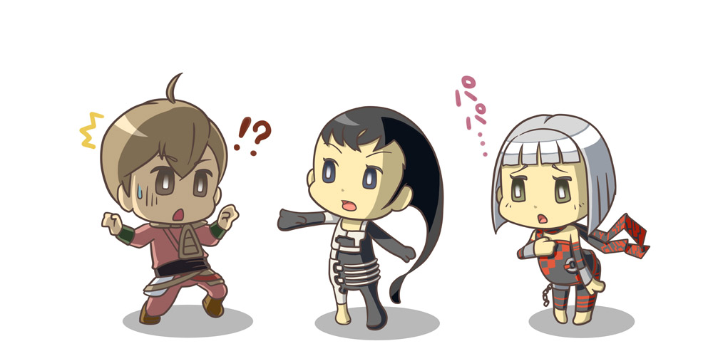 !? 1boy 2girls azel_(panzer_dragoon) chain chibi edge_(panzer_dragoon) family multiple_girls orta panzer_dragoon panzer_dragoon_orta panzer_dragoon_saga toy-t white_hair