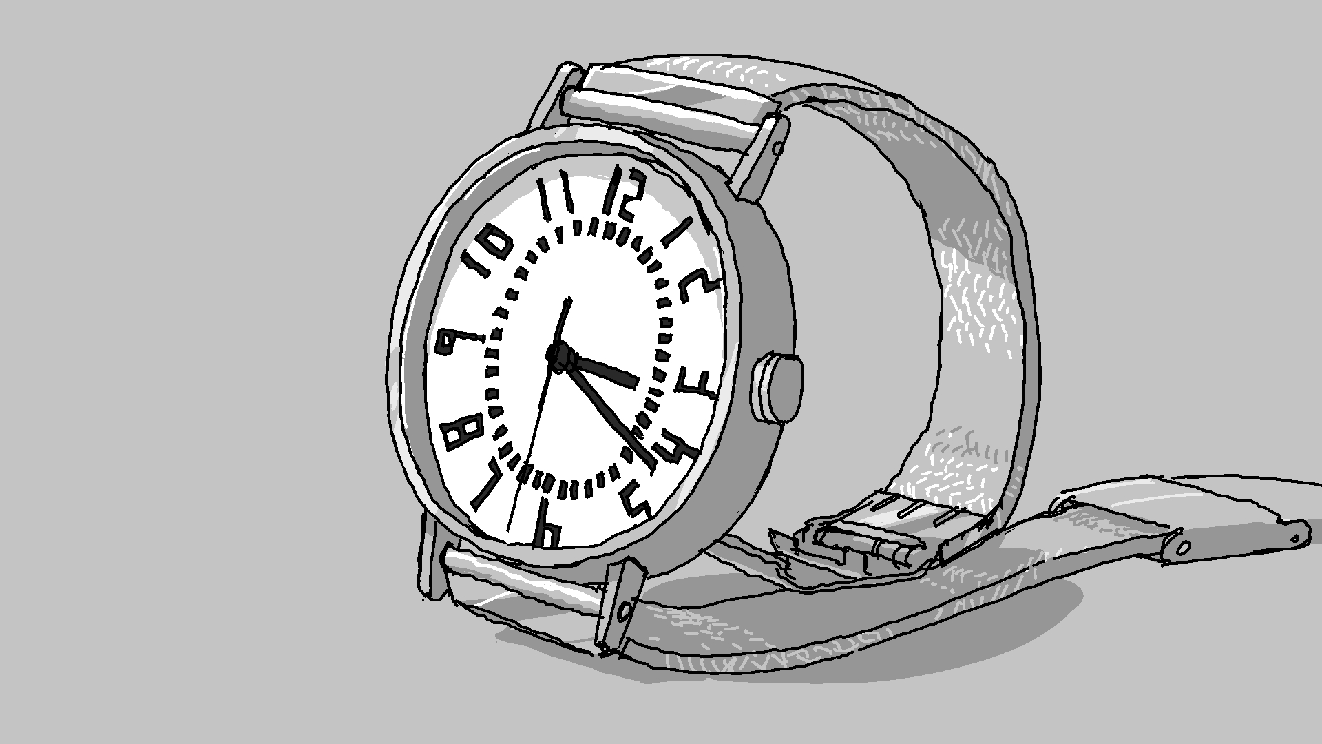analog_clock armband art_study clock clock_hands grey_background highres no_humans original shadow simple_background tagme tsukumizu_yuu unworn_armband watch wristwatch