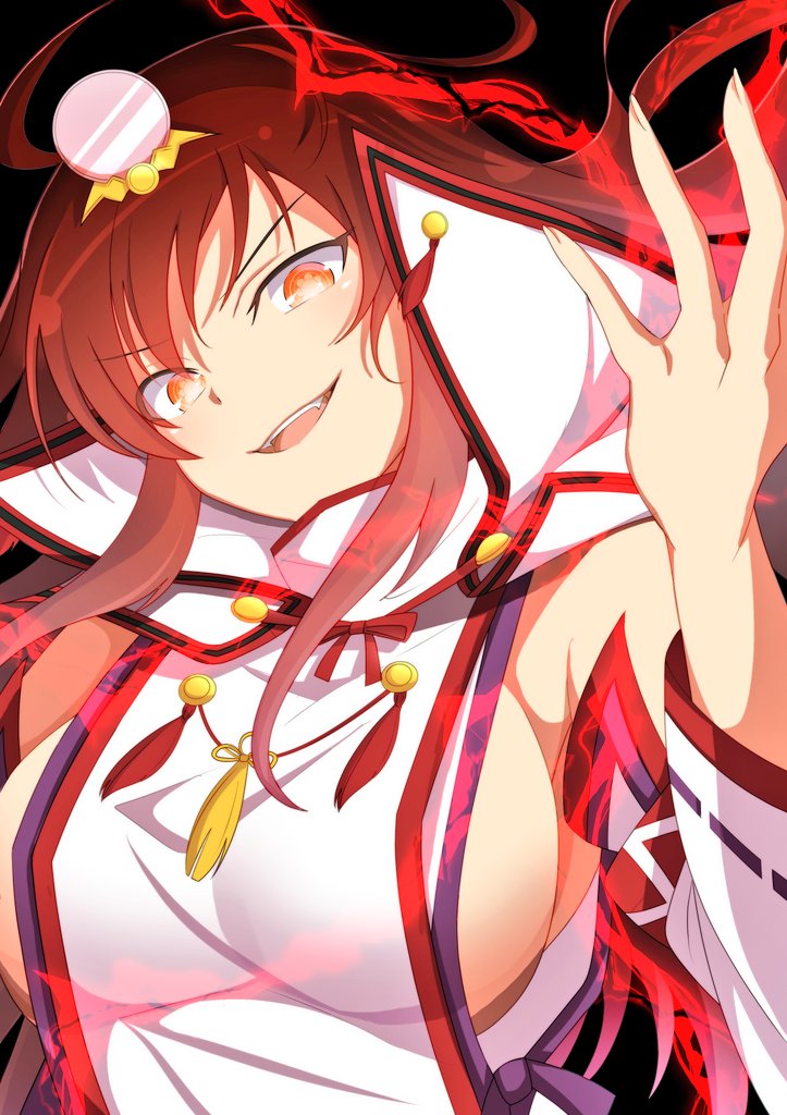 1girl betterthanbone2 black_hair breasts japanese_clothes kagura_(senran_kagura) kimono large_breasts long_hair looking_at_viewer mikagura_uniform miko nontraditional_miko red_eyes ribbon ribbon-trimmed_sleeves ribbon_trim senran_kagura senran_kagura_estival_versus senran_kagura_new_link senran_kagura_shinovi_versus sideboob smile smirk smug solo symbol-shaped_pupils white_kimono