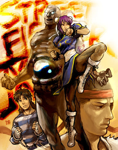 batou_(gits) capcom chun-li_(cosplay) cody_travers cosplay crossover ghost_in_the_shell kusanagi_motoko lowres ohtsuka_akio ryu_(street_fighter) saito seth_(street_fighter) street_fighter togusa_(gits) voice_actor_connection