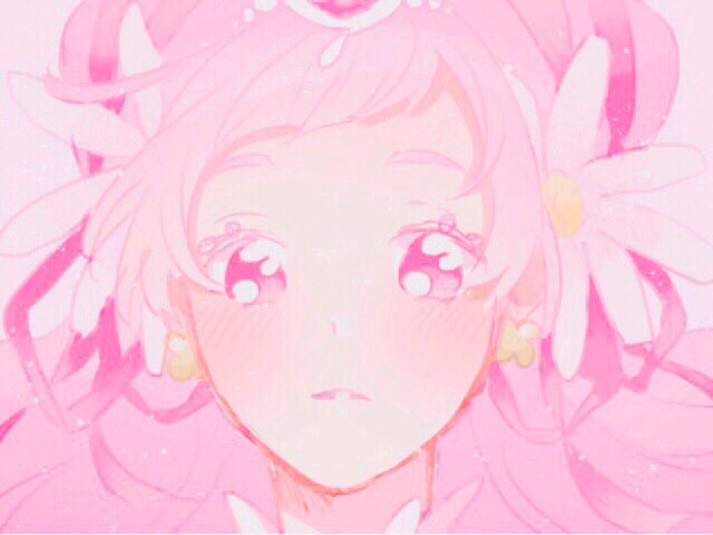 1girl beads blush circlet closed_mouth clover_earrings colored_eyelashes cone_hair_bun cure_yell daisy_(flower) double_bun expressionless flower four-leaf_clover_earrings hair_beads hair_bun hair_flower hair_ornament hair_ribbon heart heart_hair_ornament hugtto!_precure light_frown light_particles lipstick long_hair magical_girl makeup mascara nachuchoco nono_hana pink_background pink_eyes pink_hair pink_lips portrait precure red_ribbon ribbon simple_background solo straight-on tareme very_long_hair white_flower