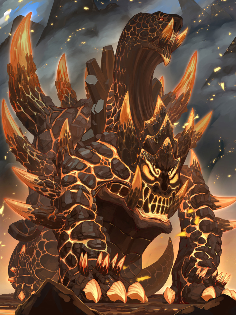claws closed_mouth embers full_body glowing glowing_eyes monster no_humans original red_eyes sharp_teeth solo tagme tail teeth yumo80295386