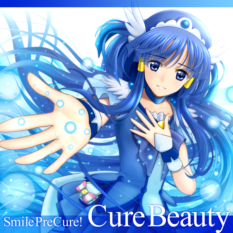 10s 1girl aoki_reika blue_background blue_eyes blue_hair blue_skirt blue_theme character_name choker copyright_name cure_beauty dress female_focus hair_tubes head_wings long_hair magical_girl matching_hair/eyes precure sekken_kasu_barrier skirt smile smile_precure! solo tiara wings wrist_cuffs