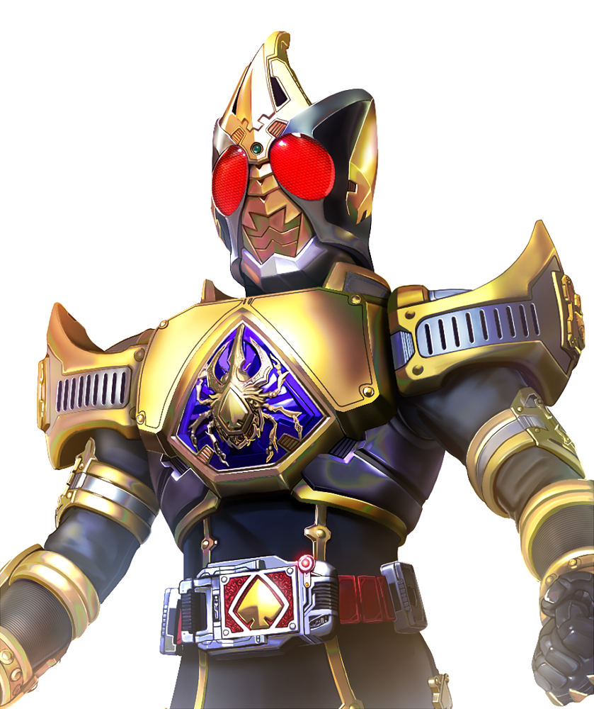 1boy armor belt black_bodysuit blay_buckle bodysuit compound_eyes full_armor gold_armor helmet horns kamen_rider kamen_rider_blade kamen_rider_blade_(king_form) kamen_rider_blade_(series) male_focus masukudo_(hamamoto_hikaru) red_eyes rider_belt solo standing tokusatsu