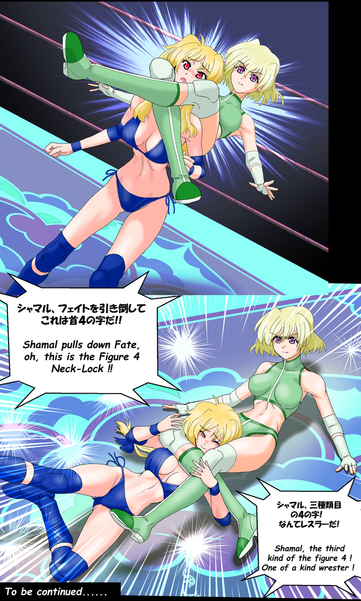 2girls artist_request catfight english_text fate_testarossa highres multiple_girls shamal tagme wrestling wrestling_outfit wrestling_ring