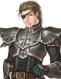 1boy armor belt black_eyes brown_hair eyepatch fire_emblem fire_emblem:_path_of_radiance fire_emblem:_radiant_dawn gloves haar_(fire_emblem) lowres male_focus nintendo short_hair simple_background solo white_background wyvern_rider