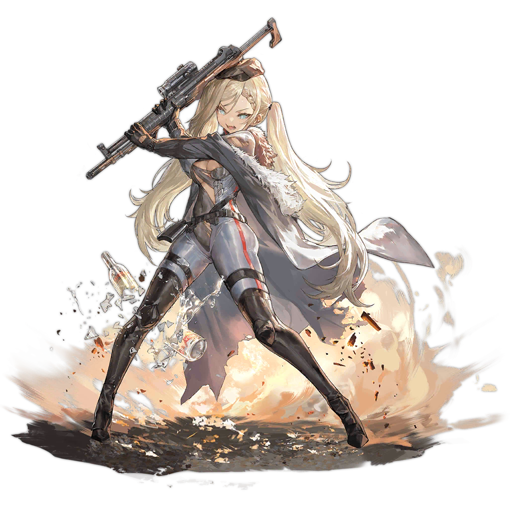 1girl a-545_(girls&#039;_frontline) alcohol angry aqua_eyes assault_rifle belt beret black_belt black_boots black_gloves blonde_hair bodysuit boots bottle braid breasts cleavage cloak covered_navel crushed flask french_braid full_body fur-trimmed_cloak fur_trim girls&#039;_frontline gloves grey_bodysuit grey_cloak gun hair_ornament hairclip hat high_heel_boots high_heels holding holding_gun holding_weapon knee_pads long_hair looking_at_viewer medium_breasts messikid official_art open_mouth partially_fingerless_gloves rifle rubber_boots solo standing stolichnaya_(vodka) thigh_boots thighhighs thighs torn_bodysuit torn_cloak torn_clothes transparent_background twintails vodka weapon