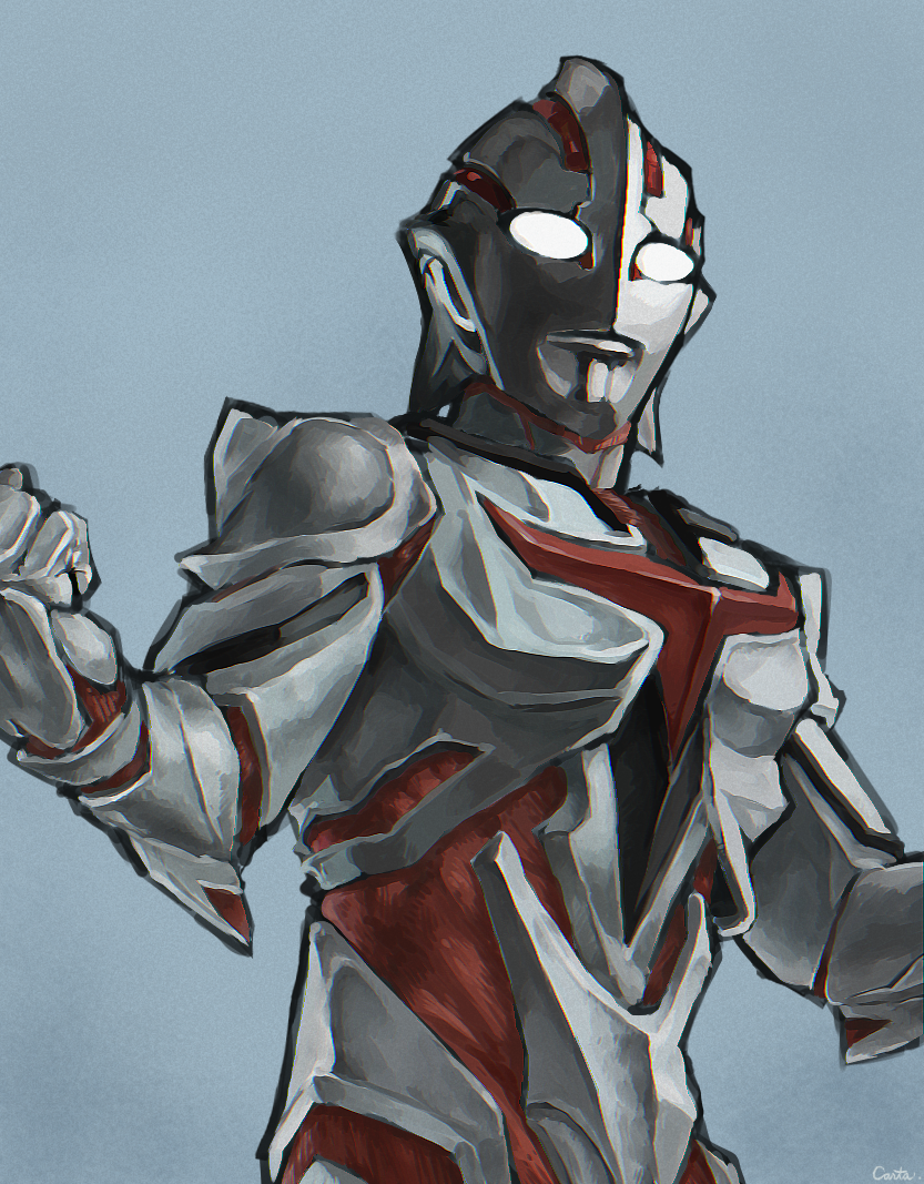 1boy alien armor blue_background giant glowing glowing_eyes murmullo_p no_humans no_pupils seijin simple_background superhero_costume tsuburaya_productions ultra_series ultraman:_the_next ultraman_the_next white_eyes