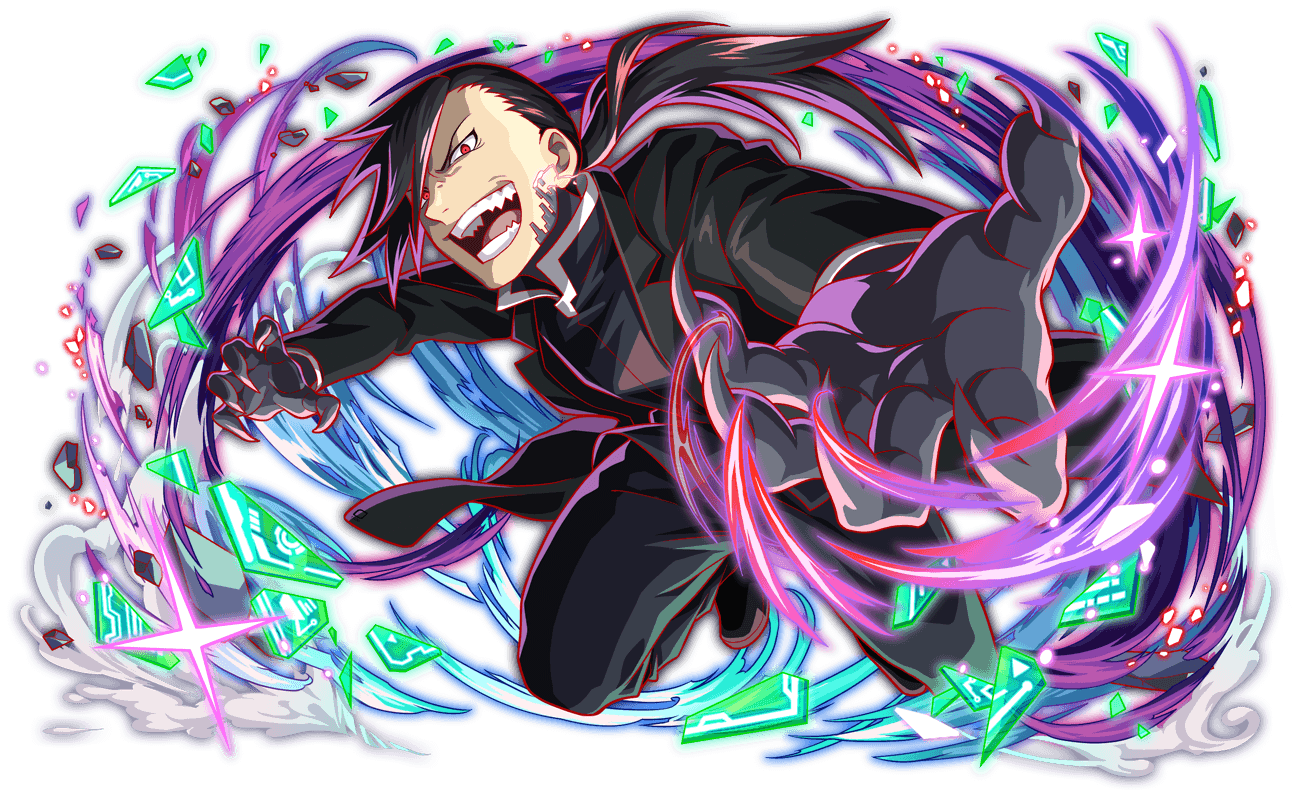 anime_coloring artist_request black_coat black_collar black_footwear black_hair black_pants black_shirt black_sleeves broken_glass claws coat collar collared_coat collared_shirt crash_fever foreshortening full_body fullmetal_alchemist game_cg glass greed_(fma) grey_claws light_particles ling_yao looking_at_viewer low_ponytail nose number_print numbered official_art open_mouth outline pants ponytail red_eyes red_outline sharp_teeth shirt smoke solo sparkle square square_print tachi-e teeth third-party_source tongue transparent_background v-shaped_eyebrows white_trim