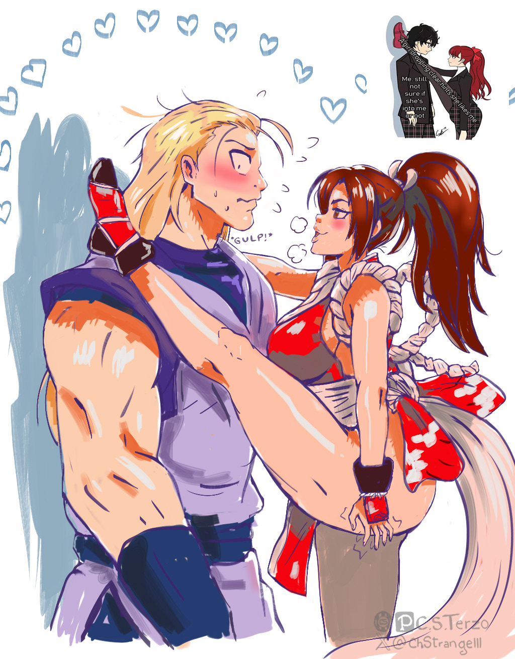 amamiya_ren andy_bogard ass breasts fatal_fury highres huge_ass japanese_clothes large_breasts leg_up long_hair persona persona_5 reference_work shiranui_mai the_king_of_fighters thick_thighs thighs yoshizawa_kasumi