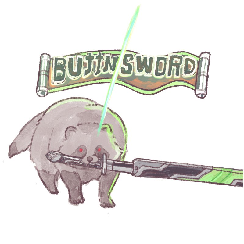 animal_focus body_fur grey_fur holding holding_sword holding_weapon kamen_rider kamen_rider_geats_(series) kamen_rider_tycoon kamen_rider_tycoon_bujinsword katana mouth_hold py0wwk red_eyes scabbard sheath solo sword tanuki weapon white_background