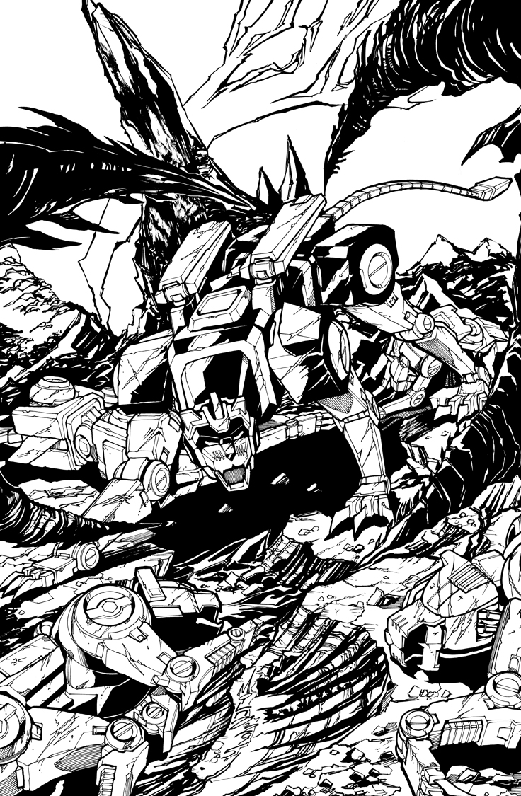 aka-jishi alex_milne ao-jishi bad_id bad_twitter_id black_lion cable cable_tail comic_cover greyscale hyakujuu-ou_golion ki-jishi kuro-jishi_(golion) looking_ahead mechanical_tail midori-jishi monochrome no_humans non-humanoid_robot official_art open_mouth robot robot_animal science_fiction tail voltron_(series)