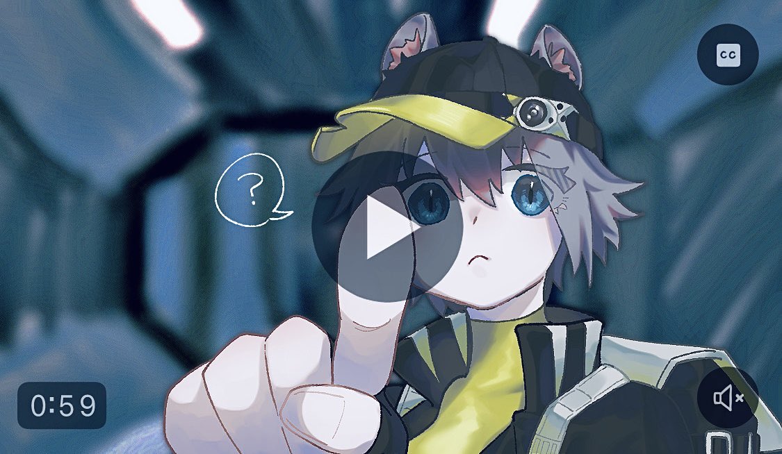 1girl ? animal_ears arknights baseball_cap black_hat black_jacket blue_eyes click_(arknights) closed_mouth commentary_request fake_play_button fake_video frown grey_hair hand_up hat jacket looking_at_viewer mouse_ears mouse_girl o_eeee_o open_clothes open_jacket portrait shirt short_hair solo_focus spoken_question_mark twitter yellow_shirt