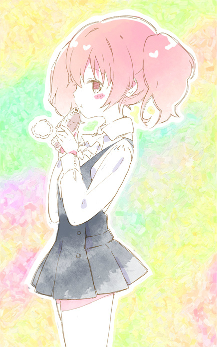 10s blush inu_x_boku_ss pink_eyes pink_hair roromiya_karuta school_uniform simple_background sketch solo tiv twintails