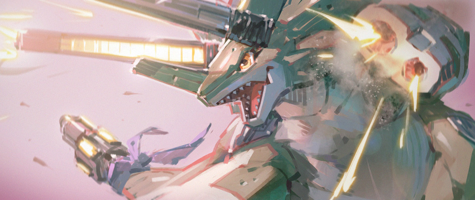 cannon colored_skin digimon digimon_(creature) digimon_ghost_game dinosaur garmmy green_skin gun horns open_mouth sharp_teeth solo teeth triceratops weapon wezengammamon yellow_eyes