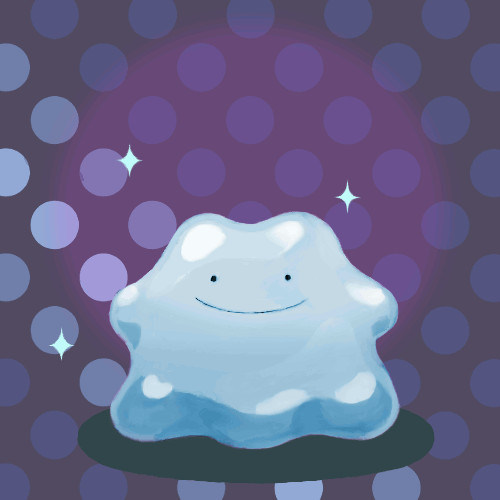 alternate_color animated animated_gif aqua_skin aqua_theme colored_skin commentary cortoony ditto full_body gen_1_pokemon legendary_pokemon looking_at_viewer lowres mew_(pokemon) mythical_pokemon nintendo pokemon pokemon_(creature) pokemon_move polka_dot polka_dot_background power_connection purple_background shiny_pokemon smile solo sparkle standing transformed_ditto