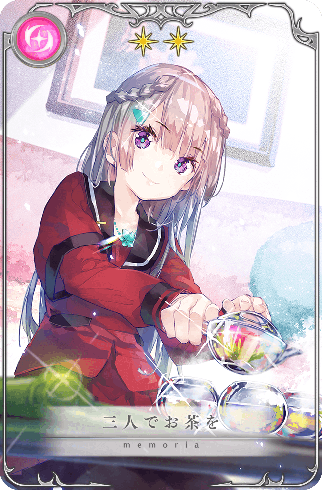 1girl aqua_pupils azalea_(flower) black_pantyhose black_sailor_collar blazer blue_flower braid card_(medium) closed_mouth collared_jacket couch cup eyelashes feet_out_of_frame flower flower_necklace game_cg gleam grey_hair hair_ornament hairclip holding holding_teapot indoors jacket jewelry long_hair looking_at_viewer magia_record:_mahou_shoujo_madoka_magica_gaiden mahou_shoujo_madoka_magica miniskirt necklace official_art painting_(object) pantyhose picture_frame pleated_skirt pocket purple_eyes red_jacket red_shirt red_skirt sailor_collar sankyoin_academy_school_uniform school_uniform seiza shirt shizumi_konoha side_braids sitting skirt smile solo star_(symbol) straight_hair table teacup teapot third-party_source translated twin_braids very_long_hair yuugen