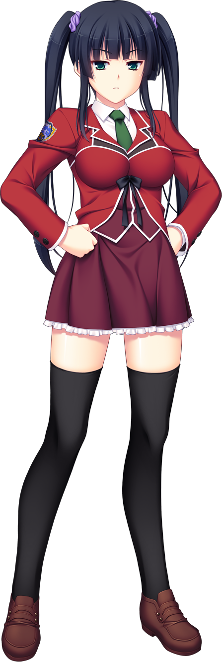 1girl aqua_eyes black_hair black_thighhighs blazer breasts full_body game_cg green_eyes hair_ornament hands_on_own_hips highres jacket kurasawa_anzu large_variant_set loafers long_hair long_sleeves looking_at_viewer necktie nerawareta_megami_tenshi_angel_tear non-web_source official_art school_uniform shoes skirt solo standing tachi-e thighhighs transparent_background tsukumo_kazuita twintails variant_set zettai_ryouiki