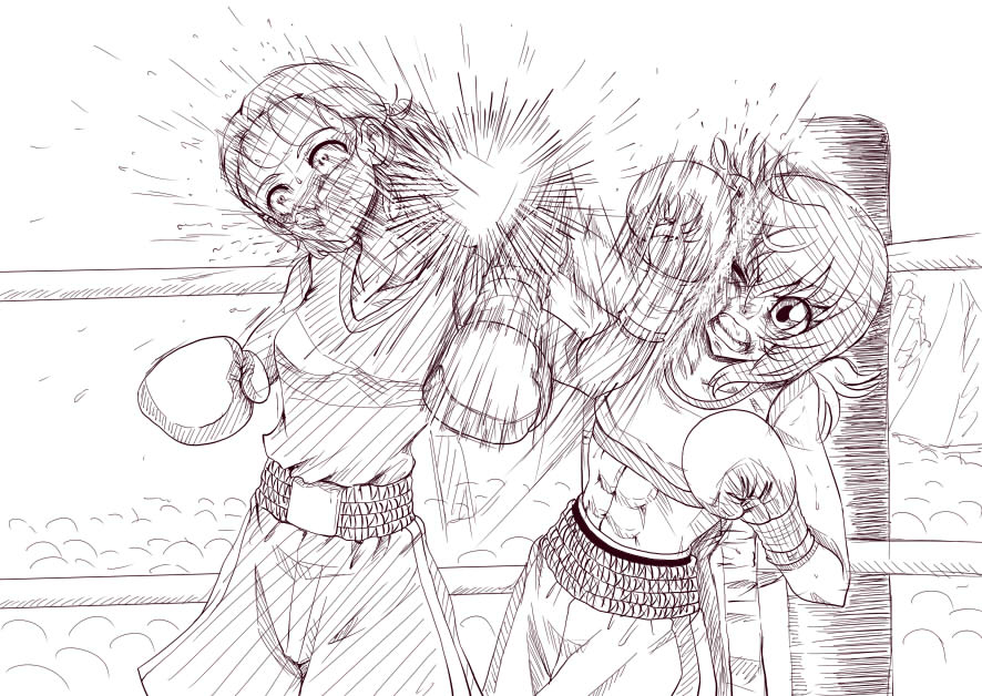 2girls boxing boxing_gloves boxing_ring catfight multiple_girls punching santos tagme