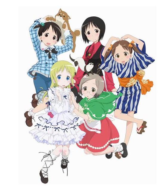 5girls ana_coppola blonde_hair blush child glasses ichigo_mashimaro itou_chika itou_nobue japanese_clothes john jpeg_artifacts kimono long_hair matsuoka_miu multiple_girls sakai_kyuuta sakuragi_matsuri satake satake_(ichigo_mashimaro) short_hair siblings sisters twintails yukata
