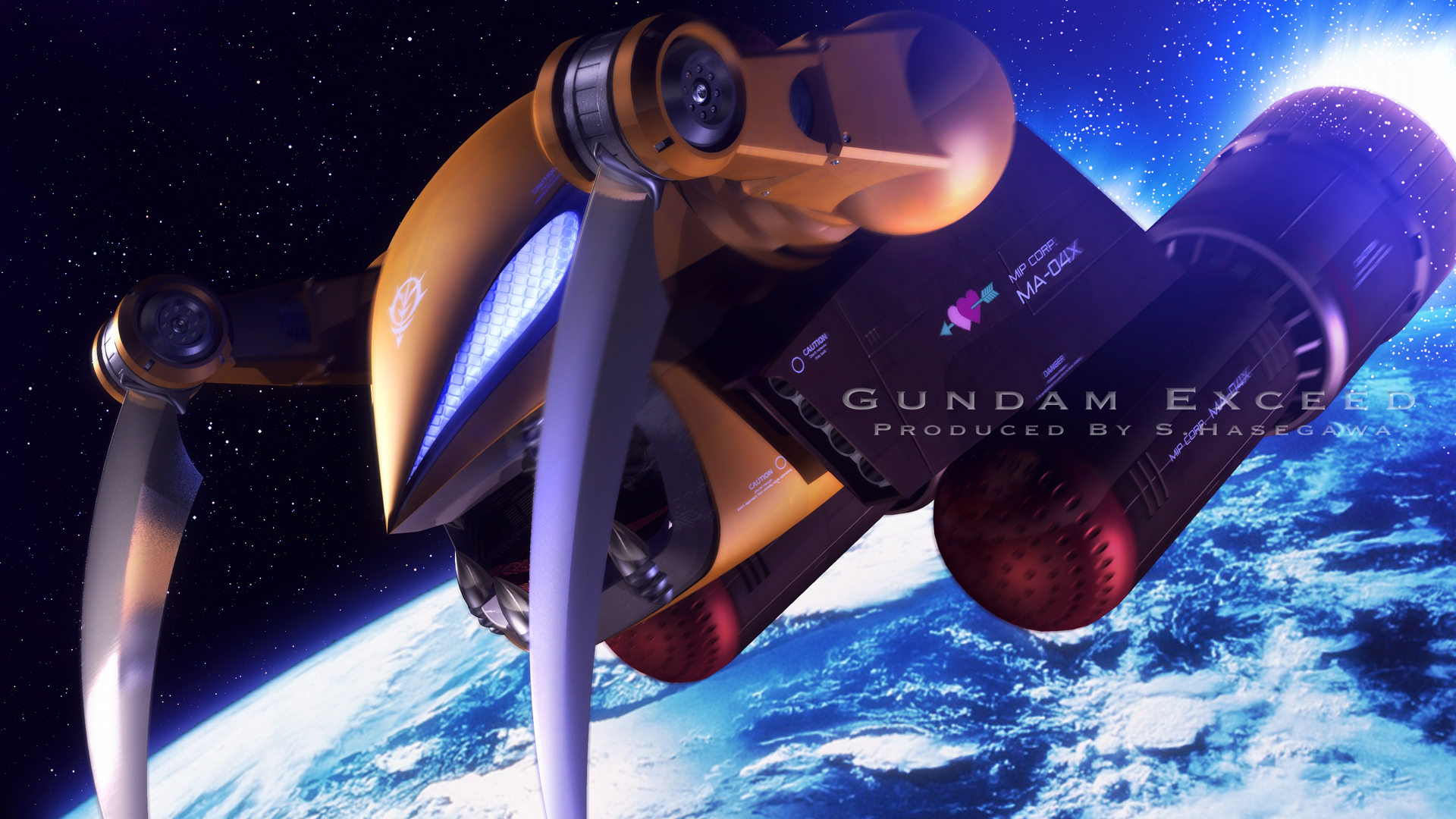3d character_name cloud earth_(planet) english_text gundam highres in_orbit insignia mecha mecha_focus mobile_armor mobile_suit_gundam no_humans planet robot roundel s.hasegawa science_fiction signature space thrusters when_you_see_it zakrello zeon