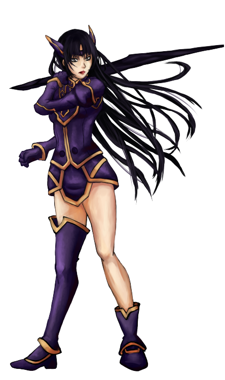 1girl armor artist_request black_hair breasts female_focus gloves headgear long_hair rose_(dragoon) solo source_request sword the_legend_of_dragoon weapon wings