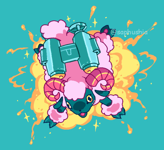 digimon digimon_(creature) explosion horns sheepmon solo yellow_eyes