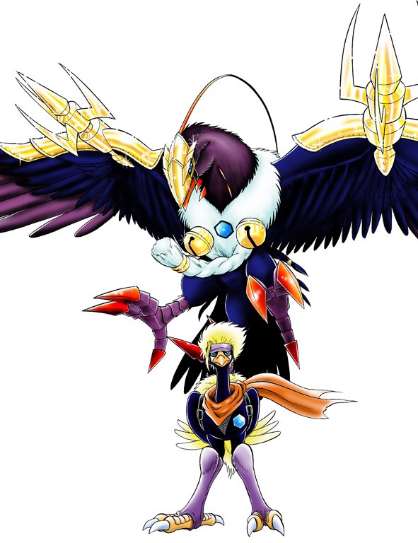 claws digimon digimon_(creature) digimon_next feathers official_art peckmon scarf simple_background white_background wings yatagaramon_(digimon_savers)