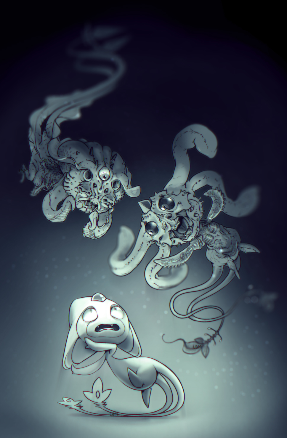 azelf gen_4_pokemon highres horror_(theme) legendary_pokemon mesprit metalmorag nintendo no_humans pokemon pokemon_(creature) scared uxie