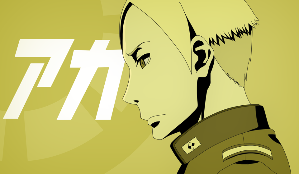 1boy akatsuki_blitzkampf blonde_hair death_parade elektrosoldat male_focus military military_uniform monochrome parody short_hair solo tiwangzha undercut yellow_background yellow_theme