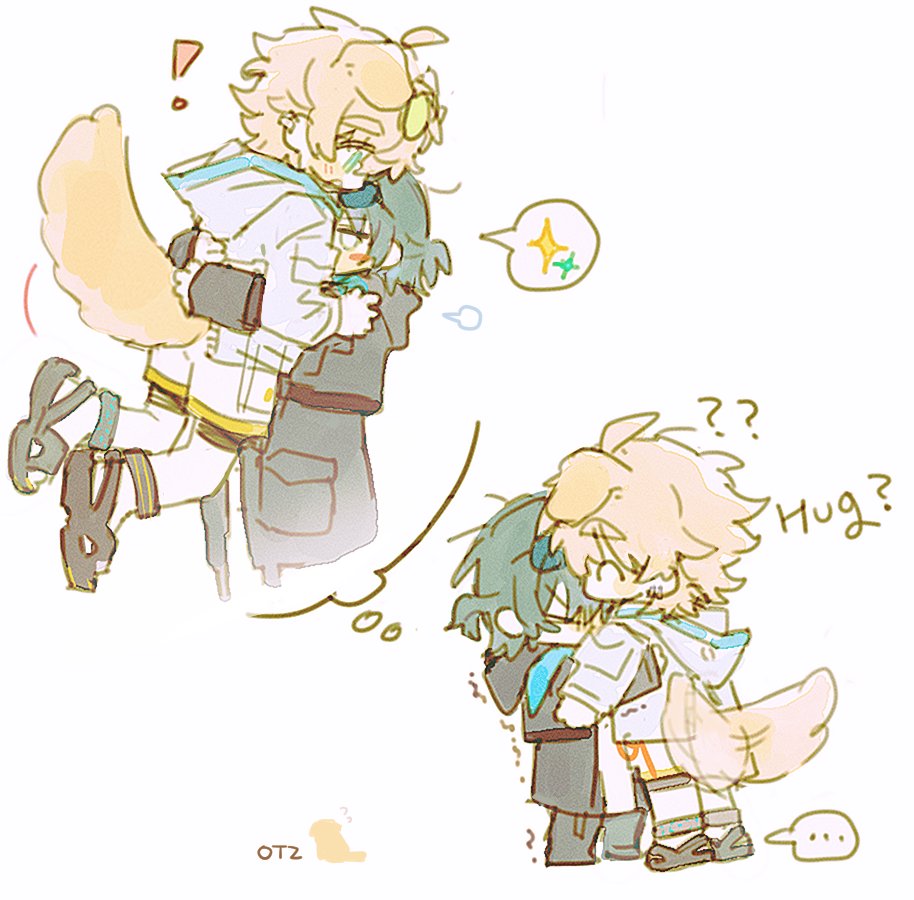 ! ... 2boys ? ?? ahoge animal_ears anklet arknights black_hair black_jacket black_pants black_sandals blonde_hair blue_eyes blush blush_stickers carrying carrying_person chibi doctor_(arknights) dog dog_boy dog_ears dog_tail dr_janglong ear_piercing english_text eyewear_on_head green-tinted_eyewear grey_shorts hair_between_eyes hand_on_another&#039;s_back hand_on_another&#039;s_shoulder hood hood_down hooded_jacket image_in_thought_bubble infection_monitor_(arknights) jacket jewelry knee_up looking_down male_doctor_(arknights) male_focus multiple_boys open_clothes open_jacket open_mouth orange_rope pants piercing ponytail rope sandals shaking shirt shorts sparkle speech_bubble sunglasses sweat tail tail_wagging tequila_(arknights) thick_eyebrows thought_bubble tinted_eyewear white_background white_jacket white_shirt yaoi