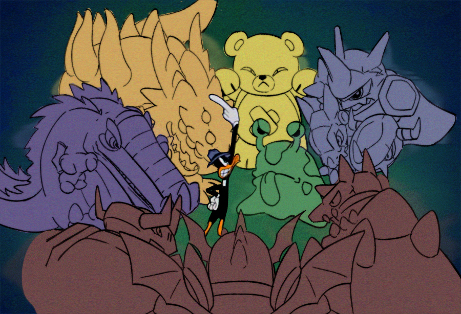blackseraphimon cape daffy_duck digimon digimon_(creature) dragon horns huanglongmon kaisergreymon leviamon looking_at_another looney_tunes meme miragegaogamon monzaemon numemon omegamon parody raikodrose tongue tongue_out