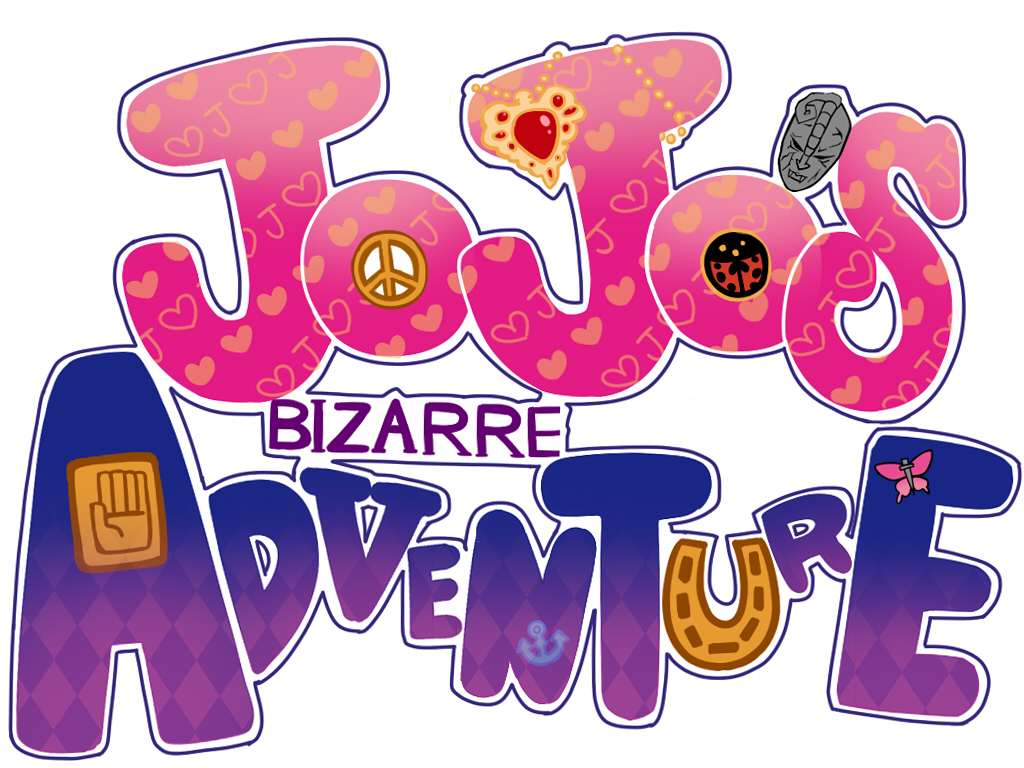 anchor bug butterfly copyright_name horseshoe insect jojo_no_kimyou_na_bouken ladybug logo no_humans panty_&amp;_stocking_with_garterbelt parody peace_symbol red_stone_of_aja stone_mask_(jojo) style_parody ukihashi