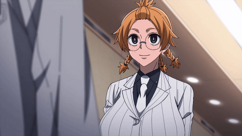 1boy 1girl 2025 20s animated animated_gif bow bowtie braid breasts cloak collared_shirt formal_clothes freckles fur-trimmed_cloak fur_trim glasses hair_ornament hairband hairclip jacket large_breasts long_sleeves looking_at_viewer medium_hair momota_hina momoya_samidare multicolored_jacket orange_hair pants ponytail shirt standing striped_clothes striped_jacket striped_pants suit tagme tougen_anki twin_braids twintails two-tone_jacket two-tone_pants vertical-striped_clothes vertical-striped_jacket white_bow white_cloak white_jacket white_suit