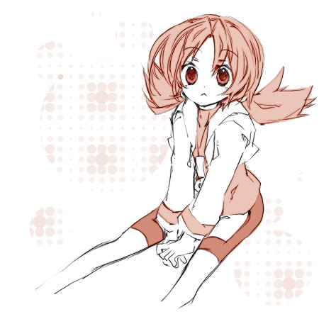 1990s_(style) 1girl :&lt; amamiya_kabosu bike_shorts female_focus kris_(pokemon) looking_at_viewer lowres monochrome nintendo pokemon pokemon_gsc retro_artstyle sitting solo twintails unworn_headwear