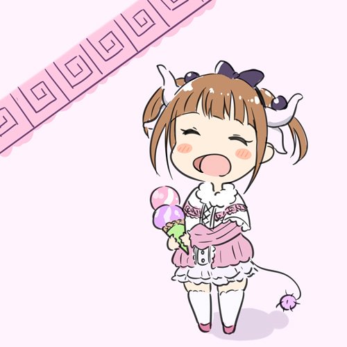 1girl brown_hair horns kanna_kamui kobayashi-san_chi_no_maidragon lowres naganawa_maria nitou_inko open_mouth saeki_hina voice_actor_connection tail tokyo_7th_sisters twintails