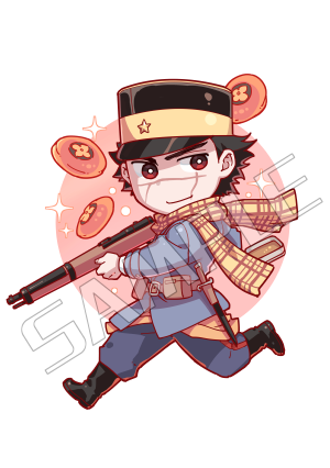 1boy arisaka bayonet belt black_boots black_hair black_hat blue_coat blue_pants bolt_action boots brown_belt brown_eyes buttons chibi closed_mouth coat commentary facial_scar full_body golden_kamuy gun hat holding holding_gun holding_weapon imperial_japanese_army inputanimeoutput kepi leather_belt long_sleeves looking_at_viewer lowres male_focus military military_hat military_uniform pants pouch rifle running sample_watermark scar scar_on_cheek scar_on_face scar_on_mouth scar_on_nose scarf sheath sheathed short_hair smile solo sparkle spiked_hair star_(symbol) sugimoto_saichi transparent_background two-tone_headwear watermark weapon yellow_hat yellow_scarf