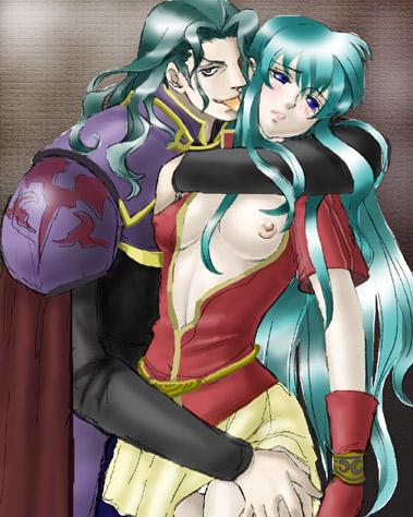 aqua_eyes aqua_hair armor blue_eyes blue_hair blush bracelet breasts cape eirika_(fire_emblem) fire_emblem fire_emblem:_the_sacred_stones gloves hug jewelry licking lips long_hair long_sleeves lowres naughty_face nintendo nipples open_clothes princess rape skirt tongue upskirt valter_(fire_emblem) very_long_hair wyvern_rider