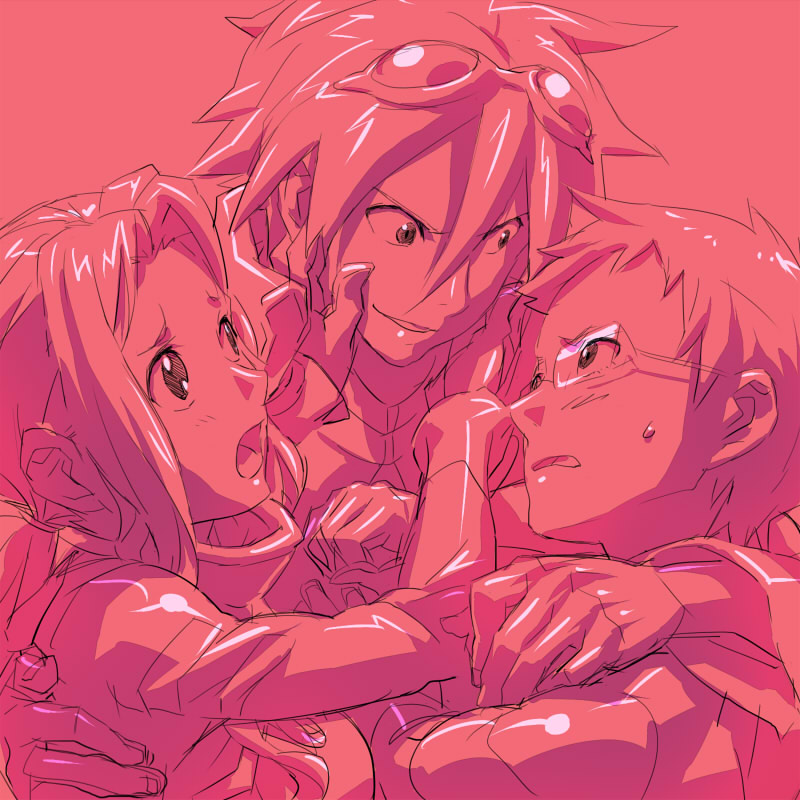 00s baariya cybela_kuto darry_adai evil_grin evil_smile grin hug pushing simon_(ttgl) smile sweatdrop tengen_toppa_gurren_lagann