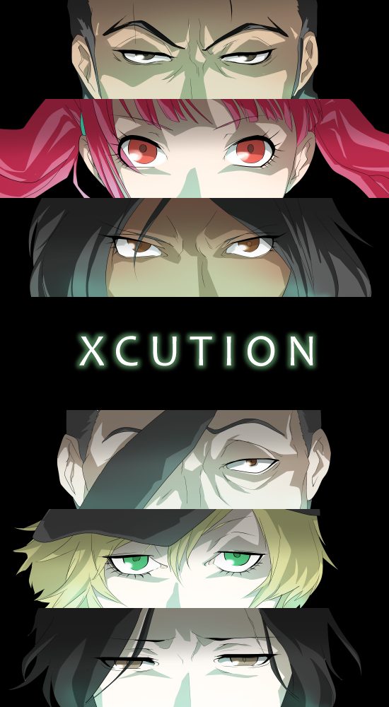 2girls 4boys black_hair bleach blonde_hair brown_eyes dokugamine_riruka ginjou_kuugo green_eyes hurununo jackie_tristan kutsuzawa_giriko looking_at_viewer multiple_boys multiple_girls purple_eyes purple_hair tsukishima_shuukurou yukio_hans_vorarlberna