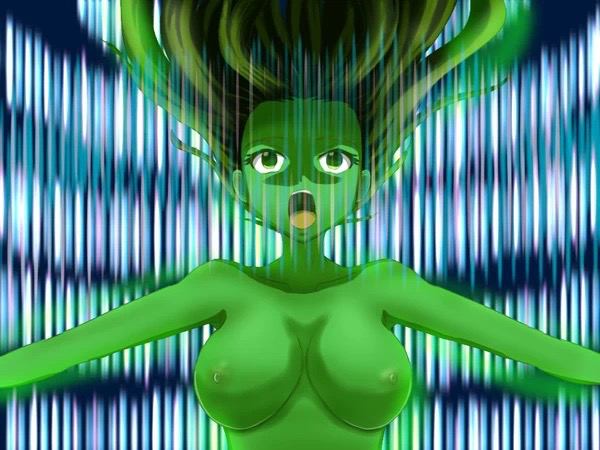 breasts cleavage completely_nude cowboy_shot digimon digimon_adventure_tri. digimon_frontier floating_hair glowing_skin green_eyes henshin long_hair nude rosemon silhouette spirit_evolution tachikawa_mimi transformation withlike